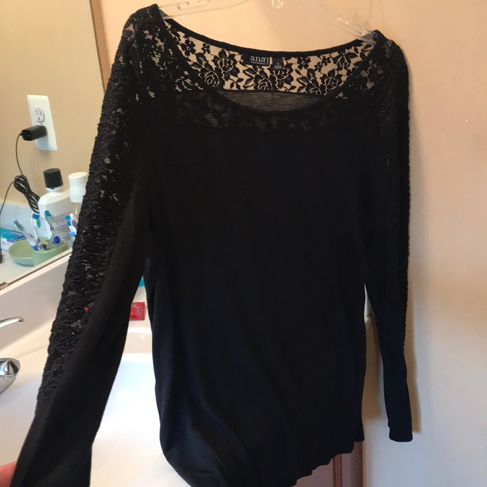 Black top with lace neck and sleeves